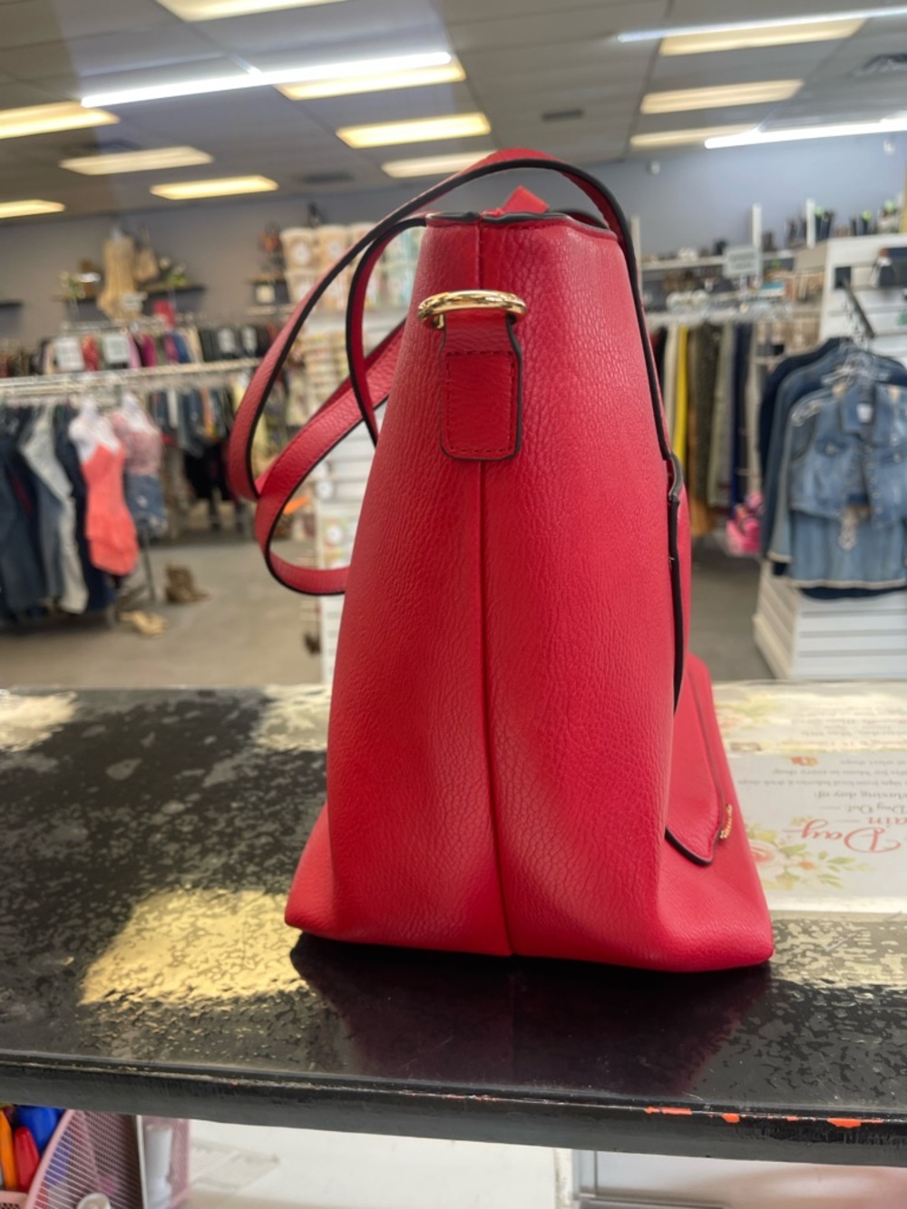 Poppy & Peonies Red Pebbled Leather Tote - Picture 6 of 10